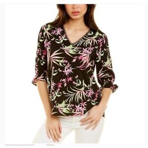 CeCe serene ruffle blouse women’s size M black